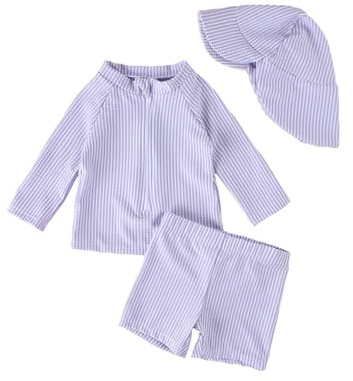 JiAmy Conjunto de 3 piezas de camiseta de protección contra erupciones con traje de baño de manga larga para niños y niñas, Púrpura, 6-9 Months