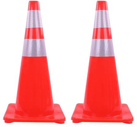 70 Cm Trafikkon, PVC Varningskoner, med Reflekterande Ring, Bra Väderbeständighet, för Parkeringsplatser, Byggarbetsplatser och Vägar (2 St)(Red)