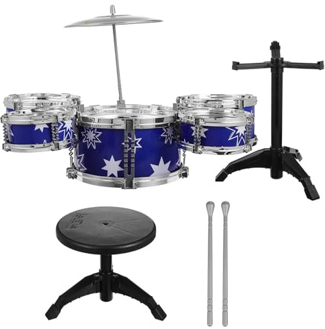 Alasum Batterie Garçon et Filles 21 Pouces 5 Tambours Bleu Tabouret, Kit Percussion Éducatif pour Tout-Petits, Instrument Musique pour Coordination et Apprentissage Musical