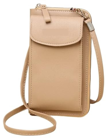 RUWLFE Damen Geldbörse Schultertasche Mini Ledertaschen Riemen Handy Große Kartenhalter Handtasche Geldtaschen Mädchen Kleine Taschen für Aufbewahrung(Apricot)