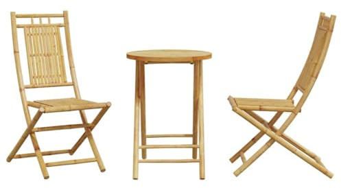 Juego de bistró, Muebles de Jardín Plegables de bambú Natural para Terraza y Balcón, Juego de Mesa y Sillas de Exterior con Respaldo para Sentarse Cómodamente, Disponible (sin reposabrazos