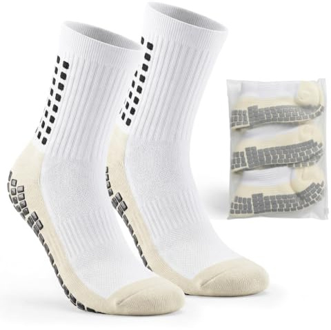 Xametu Calcetines Antideslizantes Futbol, 3 Pares, Talla 43-46, Blanco. | Calcetines futbol antideslizantes | 3 pares con bolsa zipper reutilizable | Grip de silicona | Futbol sala y césped