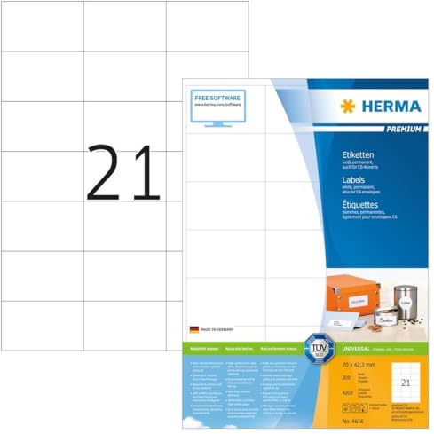 HERMA Etikett PREMIUM 4616 70x42,3mm weiß 4.200 St./Pack. - Universaletiketten Vielzwecketiketten Adressetiketten Computeretiketten Druckeretiketten Haftetiketten Produktetiketten