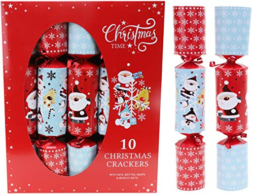 Toyland® Confezione da 10 cracker natalizi per famiglie numerose - Design Santa & Rudolph - Rosso e blu