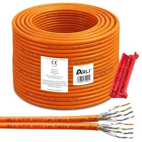 ARLI Cat7 Verlegekabel 100 m Netzwerkkabel duplex inkl Abisoliermesser CAT.7 LAN Halogenfrei Installationskabel twin SFTP CAT7 PIMF Kabel Netzwerk Verkabelung Datenkabel geschirmt AWG23/1 Kupfer 100m
