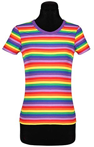 narrenkiste T2975-9900-M bunt-Regenbogenfarben Damen Kurzarm tailliert Ringelshirt Marineshirt Gr.M=40