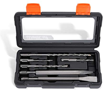 WELLCUT Set di 6 punte per trapano e scalpello per superfici in pietra di cemento, accessori per trapano per progetti fai da te e di costruzione, custodia inclusa