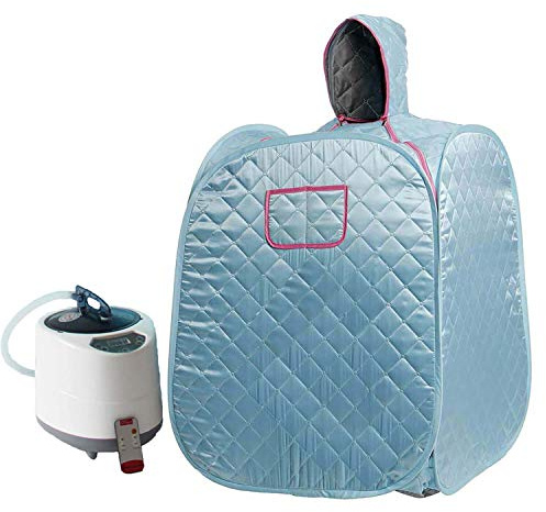 KOVFBRO Dampfsauna-Raum-Übergroße Tragbare Dampfsauna-Kabine Mobile Mini-Ganzkörper-Dampfsauna Persönliche Zusammenklappbare Saunakabine Home Spa Zur Gewichtsreduktion 220V 2L 1000W EU-Stecker Blau