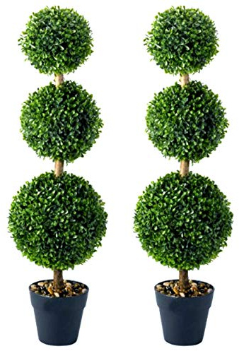 garden mile Bola de boj de árbol topiario agudo, plantas artificiales y macetas, arbusto de jardín artístico de corte redondo para puerta, porche o terraza (paquete de 2)