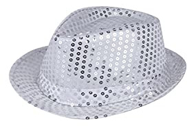 The Fancy Dress® Män kvinnor Trilby paljett Fedora hatt 1920-tals gangster hatt dans show hiphop maskeradkläder tillbehör, SILVER, en storlek