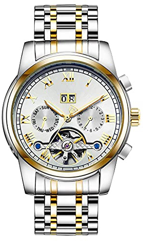 DSJMUY Herrklockor mode automatisk mekanisk klocka tourbillon armband i rostfritt stål lysande sportarmbandsur för man – safirglas armbandsur