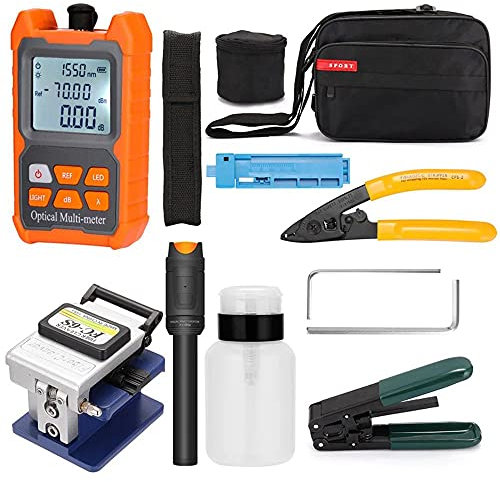 /G Kit de Herramientas FTTH de Fibra óptica Medidor de Potencia óptica Cortadora de Fibra Pelacables Juego de Herramientas de conexión fría de Fibra óptica con Bolsa de Almacenamiento