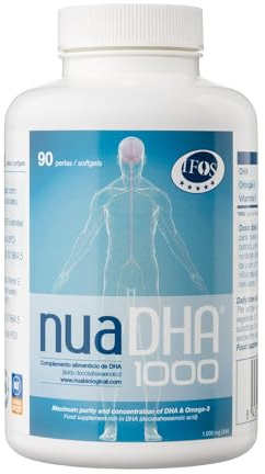 Nua Biological - NuaDHA 1000 in Kapseln, Nahrungsergänzungsmittel auf Basis von DHA (Docosahexaensäure) - Omega-3 aus Blauem Meeresfisch - 90 Kapseln in Triglycerid-Form (1000 mg DHA/Kapsel)