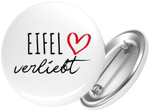 Huuraa Button Eifel verliebt Geschenk | 25mm Pin Accessoire rund mit Sicherheitsnadel Ansteckbutton Geschenkidee Anstecknadeln für Jacken Rucksäcke