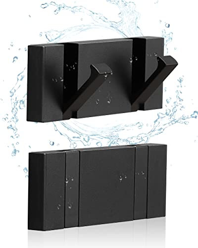 2 in a Box，Black Wall Hooks，Towel Hooks for Bathroom Wall Mounted，Coat Hooks，Perforated or Free Perforated，Door Robe Hooks，Bathroom Towel Hook，Black Door Hook，Also for Balcony，Kitchen.