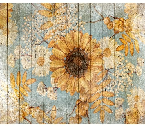 murando Fototapete selbstklebend Holzoptik 294x210cm Foto Tapete Tapetenfolie Möbelfolie Wandverkleidung Wandtapete Motivtapeten Bildtapete Wohnzimmer 3d Effekt Natur Botanik Blumen Sonnenblumen