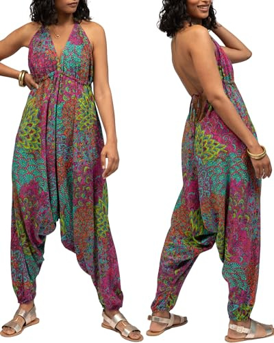 likemary Jumpsuits for Women UK - Harem Halter Romper with Pockets | Soft Fabric, Adjustable Halter Neck, Harem Style, Sexy Low Back, Comfy, Bloat-friendly Fit, Ideal for Summer Holidays