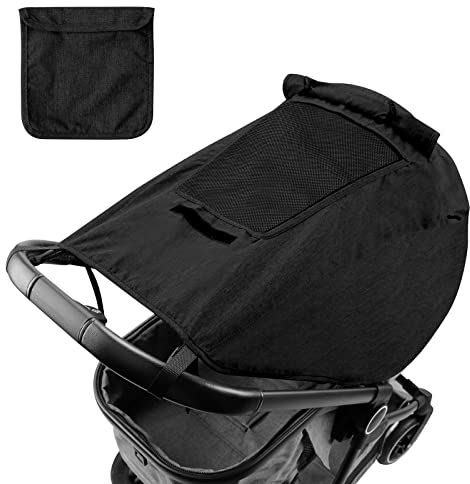 Selene Sonnensegel für Kinderwagen mit UV Schutz 50+ und Wasserdicht, Verstellbar Universal Kinderwagen Sonnensegel, Double Layer Fabric mit Sichtfenster und Extra Breite Schattenflügel, Schwarz
