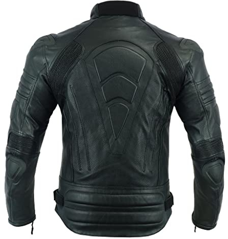 INTAN Safety with Style Mens Motorcycle Perforated leather (Natural Grain) armoured Stylish Black Leather Jacket 003BP (X-Large)
