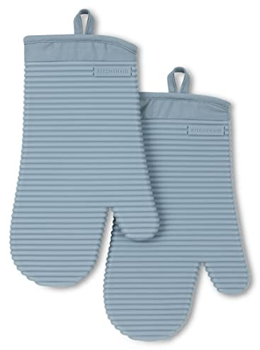 KitchenAid Ofenhandschuh, gerippt, weiches Silikon, 19,1 x 33 cm, Nebelblau, 2er-Pack