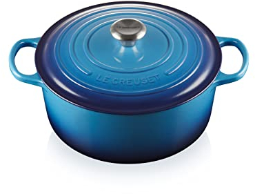 Le Creuset Cocotte redonda de hierro fundido, 28 cm, 6, 7 L, Todas Las Fuentes de Calor incluso inducción, Azure, 21177282202430