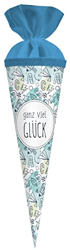 goldbuch 93 216 Geschwistertüte ganz viel Glück, Schultüte mit Skizzen-Muster, Lackkarton, Geschenkverpackung mit blauem Filzverschluss (ohne Verschlussband), Zuckertüte rund, Länge 35 cm, Ø 11,5 cm