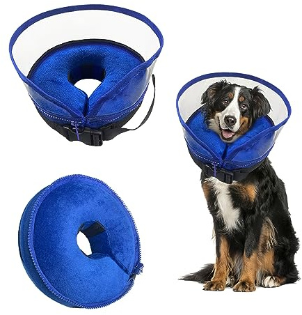 Yoolhamy Halskrause Hund Aufblasbares Hundehalsband 2-in-1 Verstellbares Schutzkragen für Hunde Erholung Halsband Nach Operationen Neutrieren Haustier Donut mit Leitwand Verhindert Beißen Kratzen