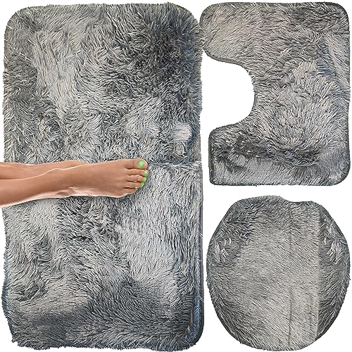 Retoo Badematte Set, Weiche Hochflor Badteppich, Waschbar Badvorleger mit Deckel für Toilettendeckel, WC Vorleger mit Ausschnitt