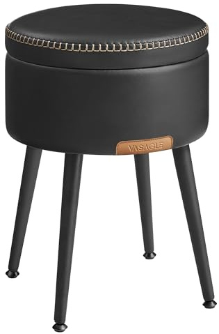 VASAGLE EKHO Collection - Pouf portaoggetti rotondo con gambe in acciaio, capacità 150 kg, inchiostro nero LOM005B01