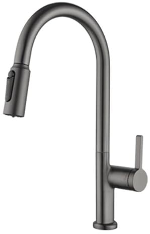 3 Way Kitchen Tap with Pull Out Spray, Kitchen Mixer Tap Gray 360° Swivel Brass Telescopic Kitchen Sink Tap-Grey