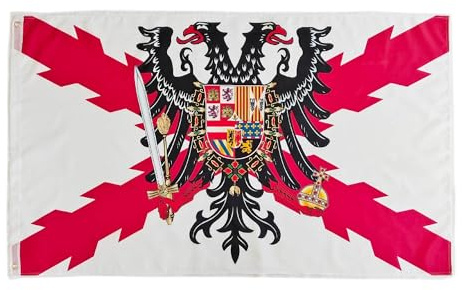Flagge Kreuz von Burgund, mit Adler, Bizephalaadler, Bicephala-Kreuz des Heiligen Andreas, 150 x 90 cm, Flagge Spanien Drittel Wappen Reich Carlos I