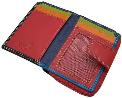 myledershop Rind-Nappa Leder Damen Geldbörse/Geldbeutel/Portemonnaie/Geldtasche mit RFID & NFC Schutz Mehrfarbig