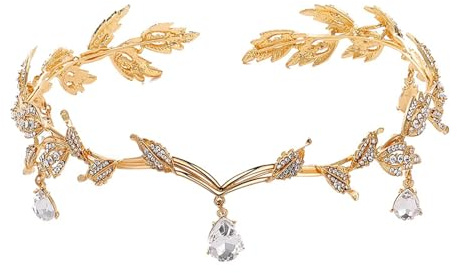 Göttin-Tiara Elfen-Prinzessin-Tiara Hochzeit Braut Stirnband Prinzessin Kristall Tiara Strass Blatt Hochzeit Krone Stirnband für Hochzeit Abschlussball Geburtstag, Hair Pin Hochzeitsparty