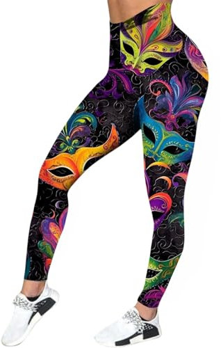 Karnevals-Kompressionsstrumpfhose für Damen, sportliche Damen-Yogahose, hohe Taille, Laufleggings für Damen, bunte Workout-Hose, Bauchkontrolle, gemustert, Baumwolle, Laufhose, Schwarz