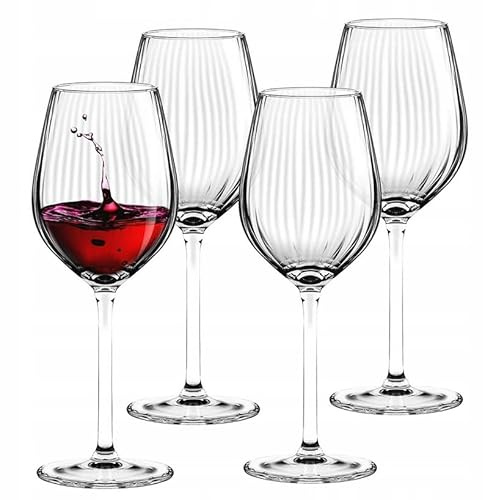 Altom Copas de mango largo en caja de regalo plisada, rayas verticales, 4 unidades (copa de vino tinto – 500 ml)