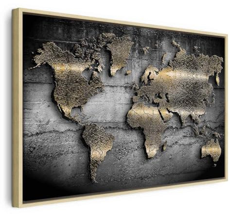 B&D XXL - Leinwandbild Abstrakte Landkarte, 120x80 cm, Schlafzimmer, modern | Hochwertige Leinwand, sofort aufhängbar, ideal fürs Wohn- oder Schlafzimmer, wasserfest und lichtecht, langlebig, stilvoll