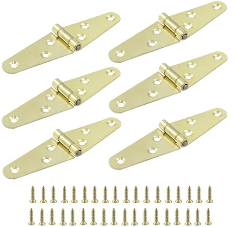 Piutouyar Lot de 6 charnières à sangle dorées très résistantes de 5,1 cm pour abri de jardin, armoire, porte avec vis de montage