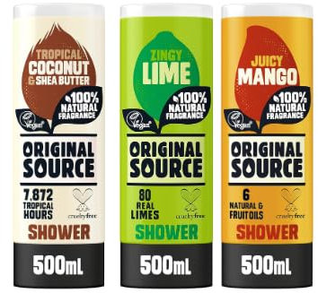 MM Original Source Shower Gel 500ml Variety Pack of 3 - Coconut & Shea Butter, Lime, Mango | Natural, Vegan-Friendly, Refreshing & Hydrating