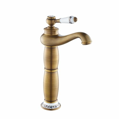 Wasserhahn Bad Hoch, Waschtischarmatur Retro Einhebel Mischbatterie Badarmatur Badarmatur Messing Nostalgie Gebürsteter für Badezimmer (Antike Farbe)