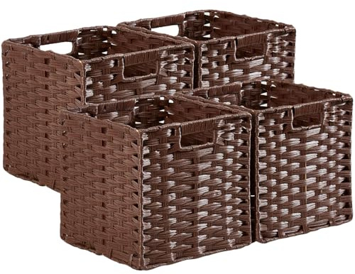 MANGATA Aufbewahrungskorb, 28/31 cm Körbe Aufbewahrung, Korb geflochten aus Polypropylene, 28x28x28 cm, Espresso, 4er-Pack