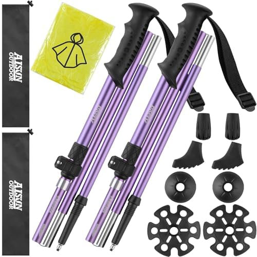 AISUNOUTDOOR Hiking Poles or Waking Sticks Purple Aluminum Anode Lightweight Collapsible Trekking Poles for Men Women for Climbing 2 Pack Adjustable Gear