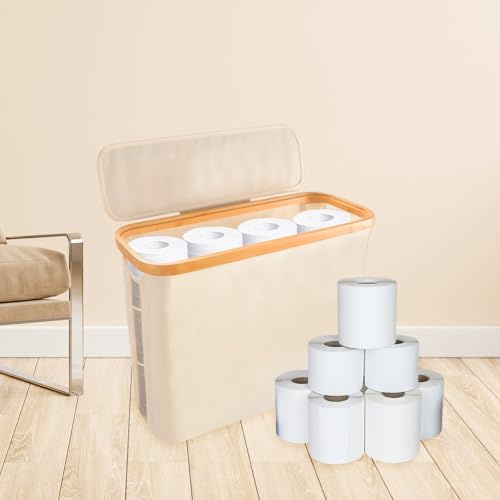 mumisuto 28L Cesta de Almacenaje Papel Higienico para 12 Rollos, Cesta para Papel Higiénico con Tapa, Organizador Papel Higienico Plegable de Tela Oxford, Organizador de Accesorios Baño
