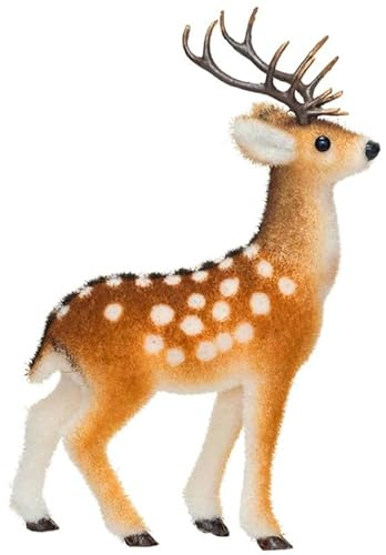 The Bridge Collection 9.75 Flocked Foam Deer with Antlers Woodland Winter Figurine - Mini Christmas Animal Tabletop Decor