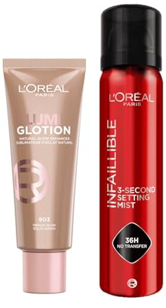 L'Oréal Paris Infallible 3-second Setting Spray and Paradise Lumi Glotion Glow Enhancer, Shade 903: Medium Glow Duo