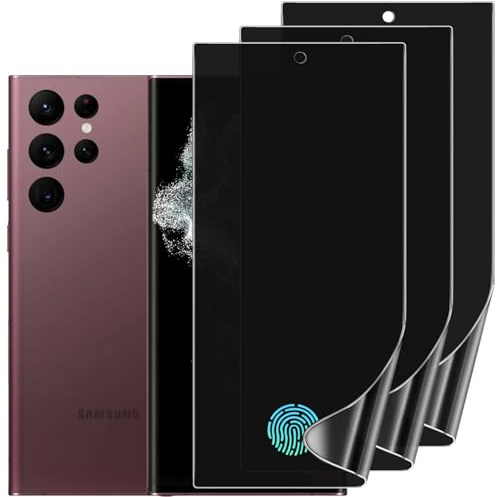 DYNASCO 3 Piezas Protector Pantalla Privacidad para Samsung Galaxy S22 Ultra, Película de TPU Hidrogel Antiespia para Galaxy S22 Ultra 5G 6.8, Admite Función de Huella Dactilar, Fácil Instalación