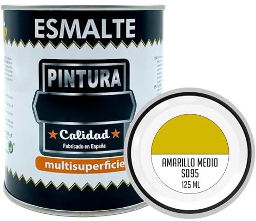 Tradineur - Barattolo di vernice smaltata, prodotto in Spagna, ideale per qualsiasi superficie, legno, plastica, vetro o cemento, capacità 125 ml, giallo medio (S095)