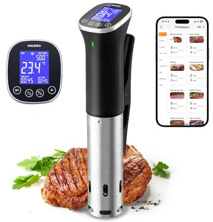 INKBIRD Wifi Thermoplongeur Cuisson Sous Vide, WLAN Sous Vide Cuiseur, 0-90 ℃ Cuisson Basse Température et Minuterie | ±0,1°C Température Précise, Recettes APP, LCD, 1000W, IPX7 Imperméable, ISV-300W