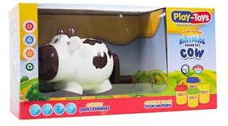 Happy Animal Cow Dough Set, 4 Colours x 55g Clay, Farm Themed Cutters, Ages 3+