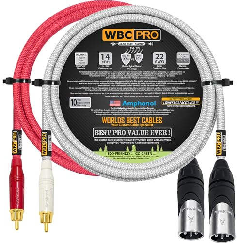 2.5 Foot RCA to XLR (Male) Cable Pair - WBC-PRO-LOCAP Low-Capacitance (14pF/ft) 22 AWG Ultra-Silent Audiophile & Pro-Grade Audio Interconnect Cable - Amphenol Plugs & Red & Silver Tweed Jackets