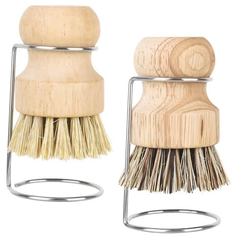 YHNDECO 2 brosses à paumes en bambou avec 2 étagères d'échappement, brosse en bois, brosse abrasive pour casseroles, poêles, évier de cuisine, nettoyage pour laver la vaisselle, casseroles, poêles et